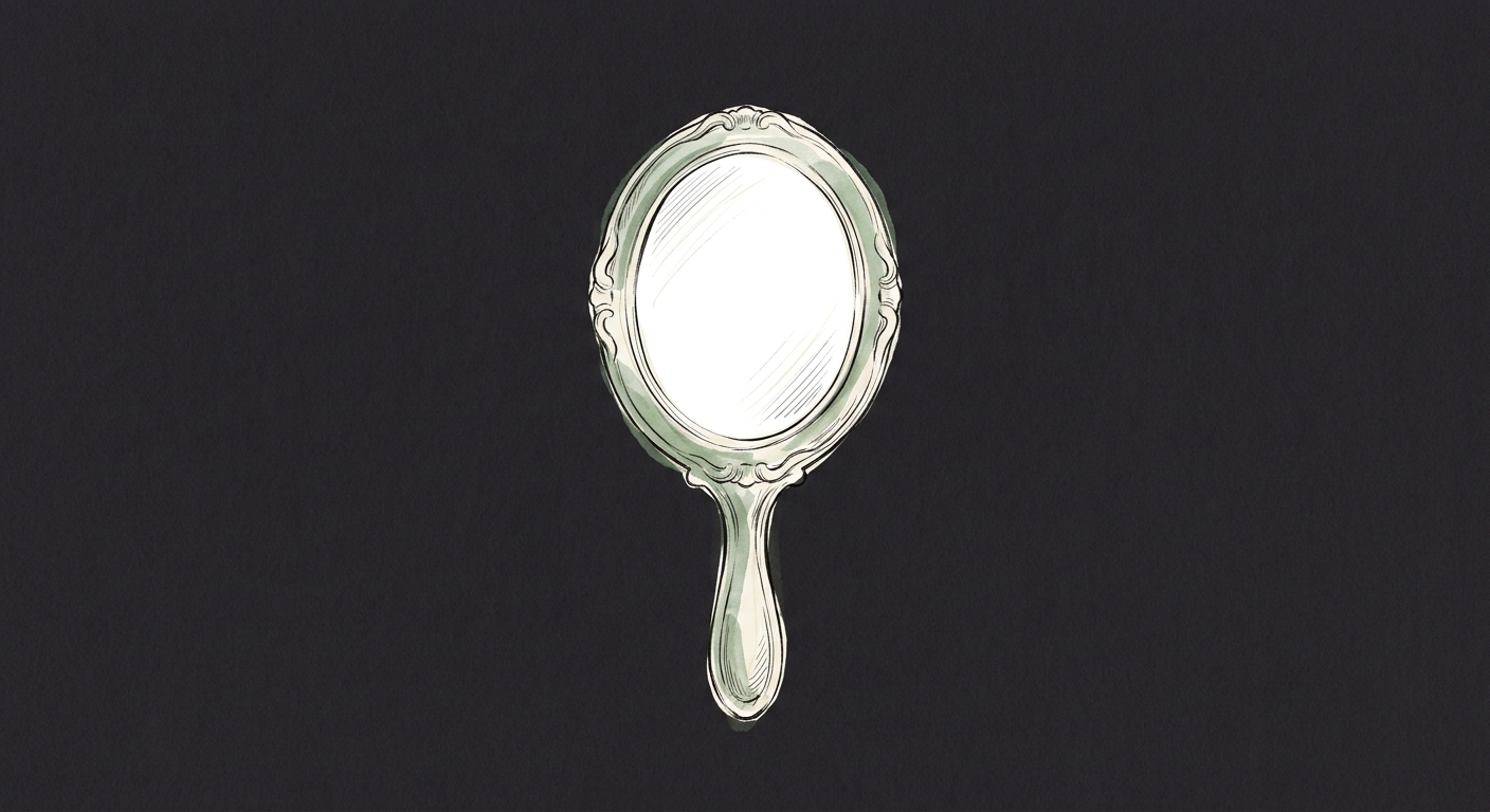 An empty hand mirror: the AI output mirrors the context you give it